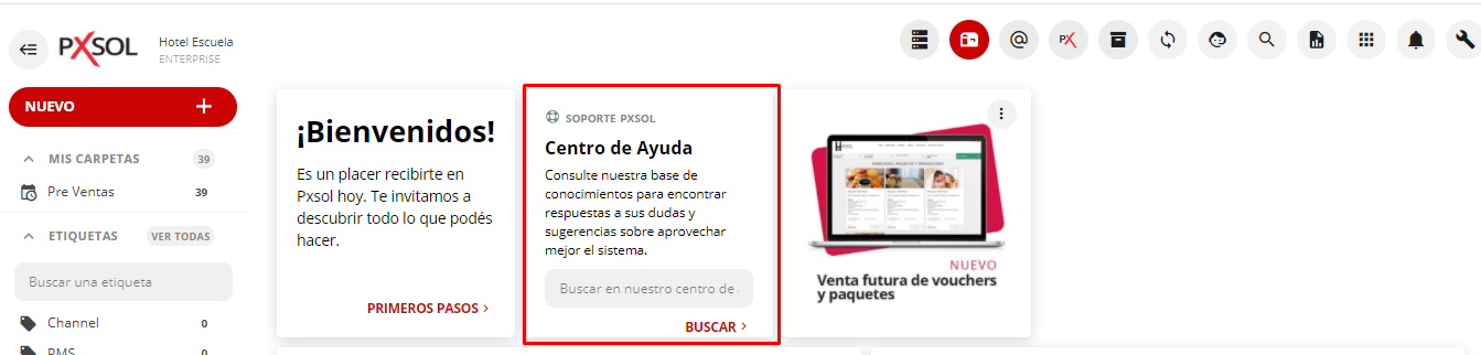 Panel de Pxsol con acceso al Centro de Ayuda