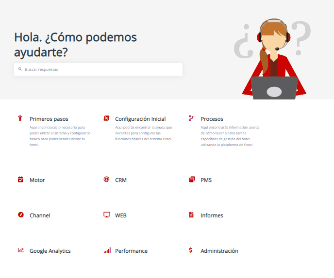 Listado de productos en el Centro de Ayuda de Pxsol