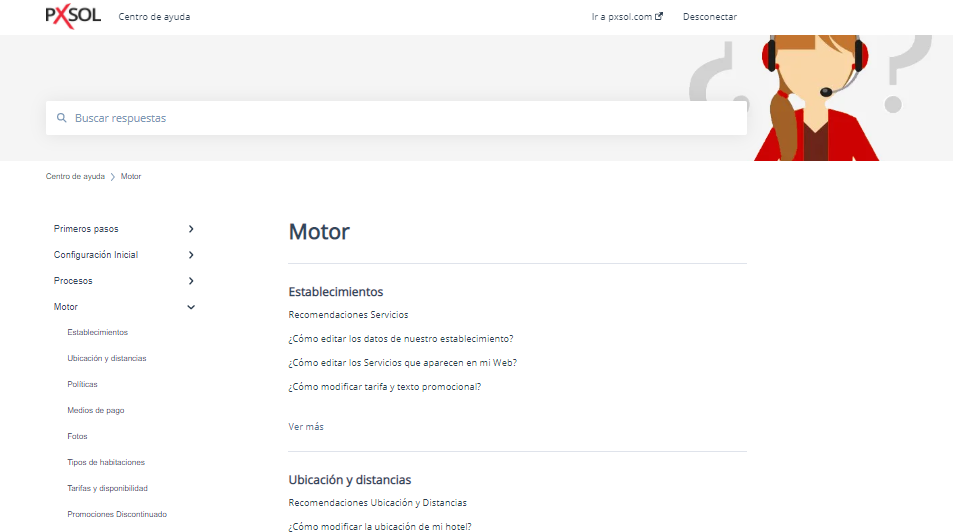 Selección de guía en el Centro de Ayuda de Pxsol