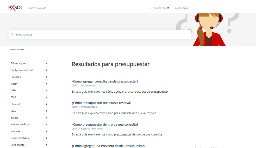 Resultados de búsqueda en el Centro de Ayuda de Pxsol