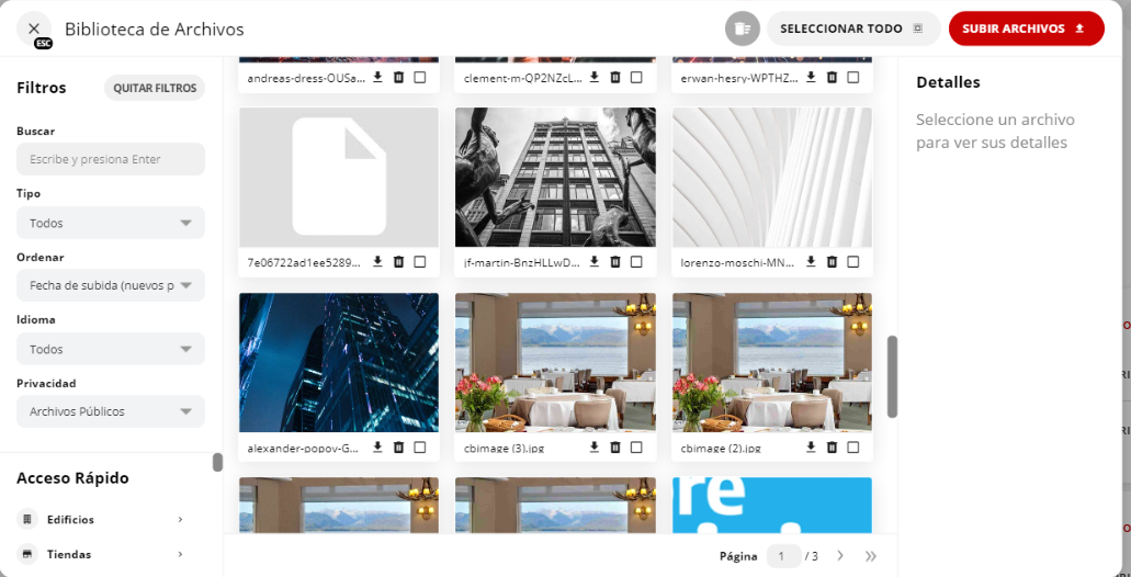 Ventana de la Biblioteca de Archivos con imágenes