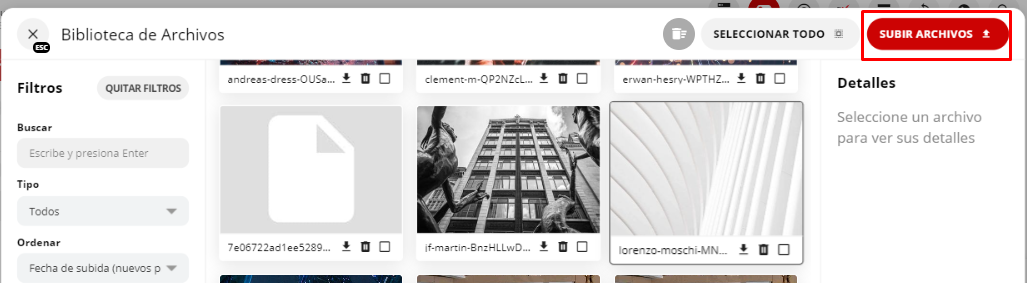 Botón Subir archivos