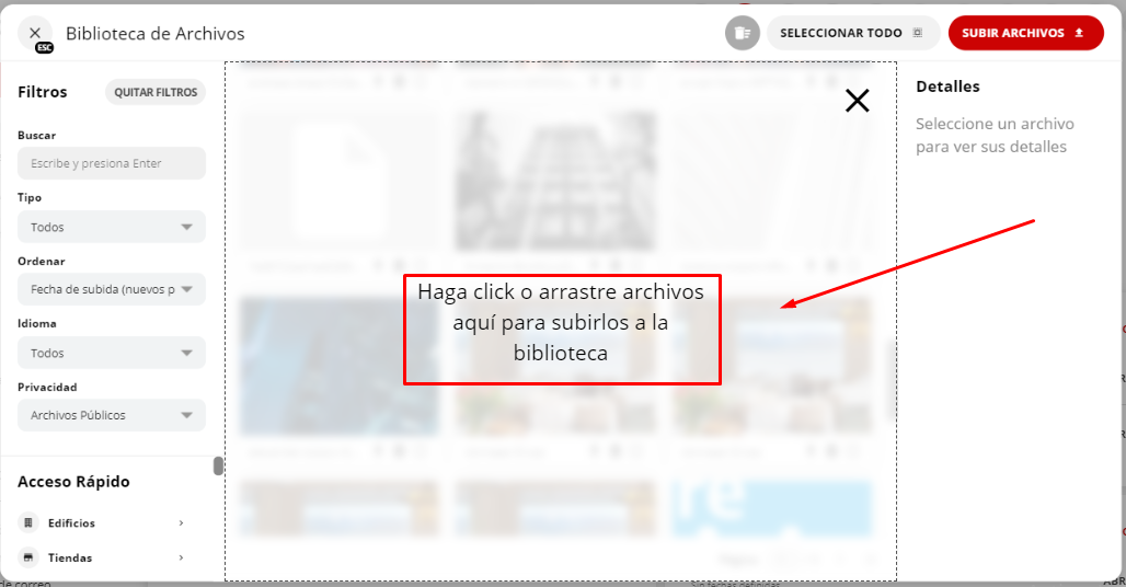 Arrastrar o seleccionar archivos para subir