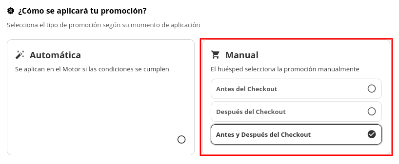 Configuración de aplicación manual de promoción