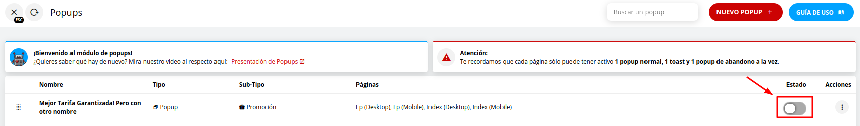 Control de Estado del Popup