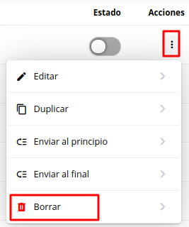 Opción Borrar Popup