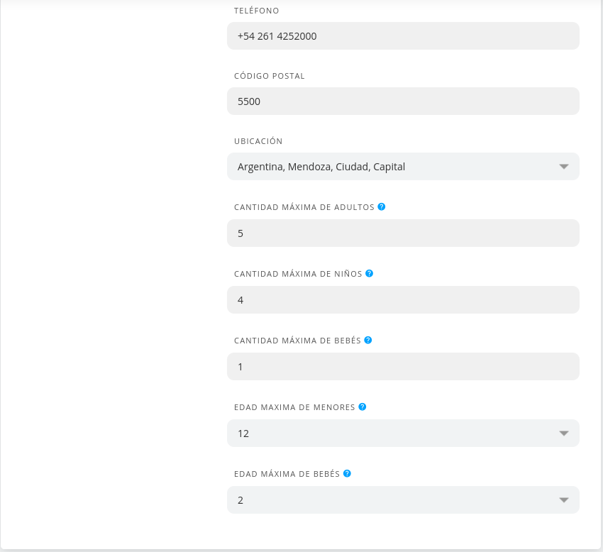 Solapa DATOS de configuración del establecimiento (parte 2)