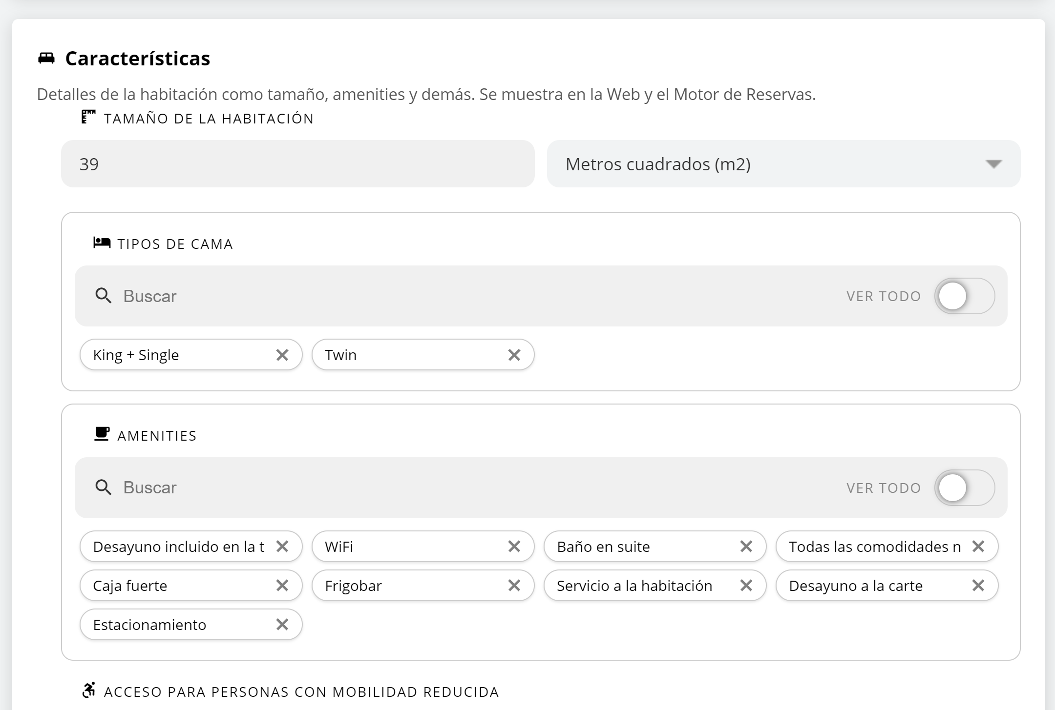 Campo Características - Amenities