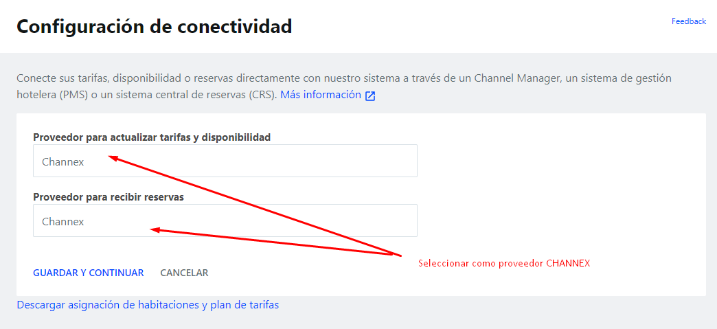 Configuración del proveedor CHANNEX