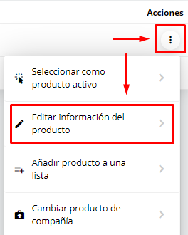 Editar información del producto