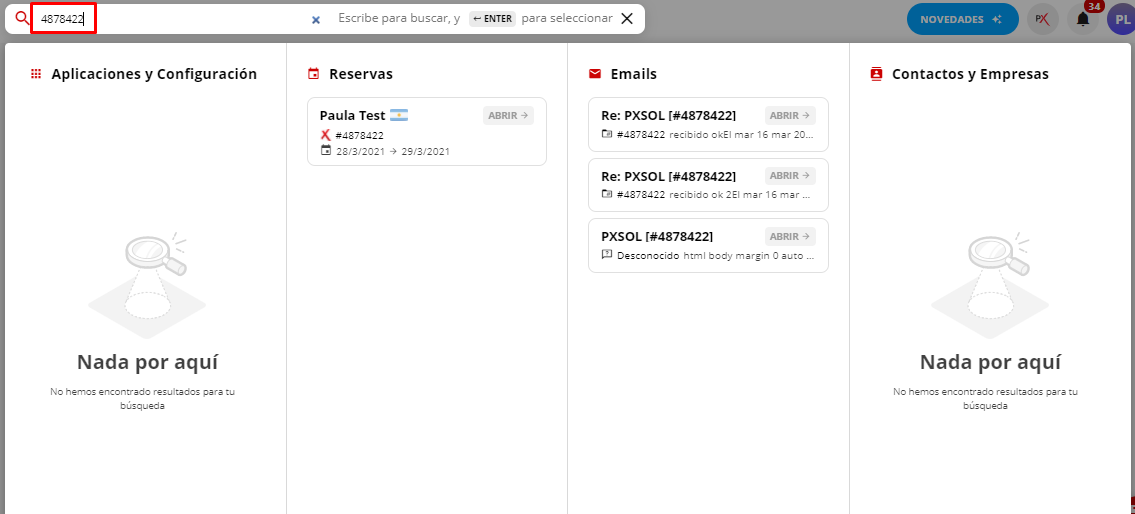 Búsqueda de reservas en Pxsol