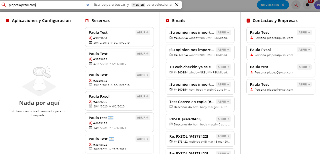 Búsqueda por email en Pxsol