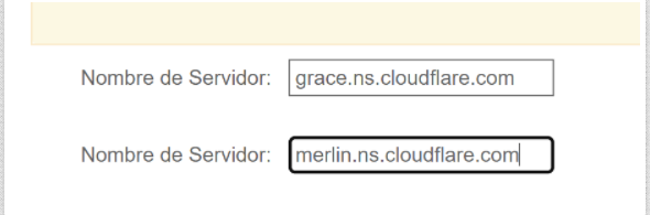 Campo de servidores de nombre con los nuevos NS de Cloudflare