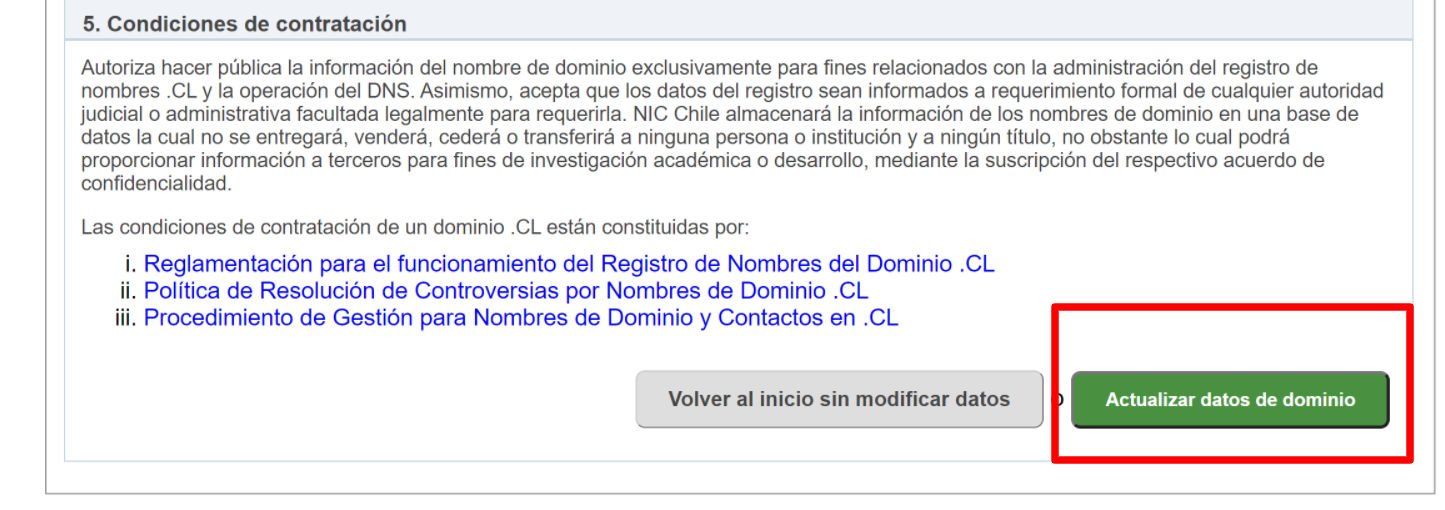 Botón Actualizar datos de dominio