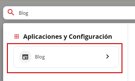 Búsqueda de la aplicación Blog en el omnibox