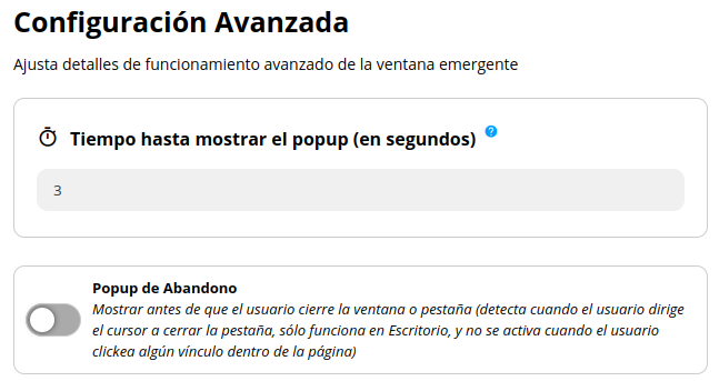 Configuración Avanzada del Popup