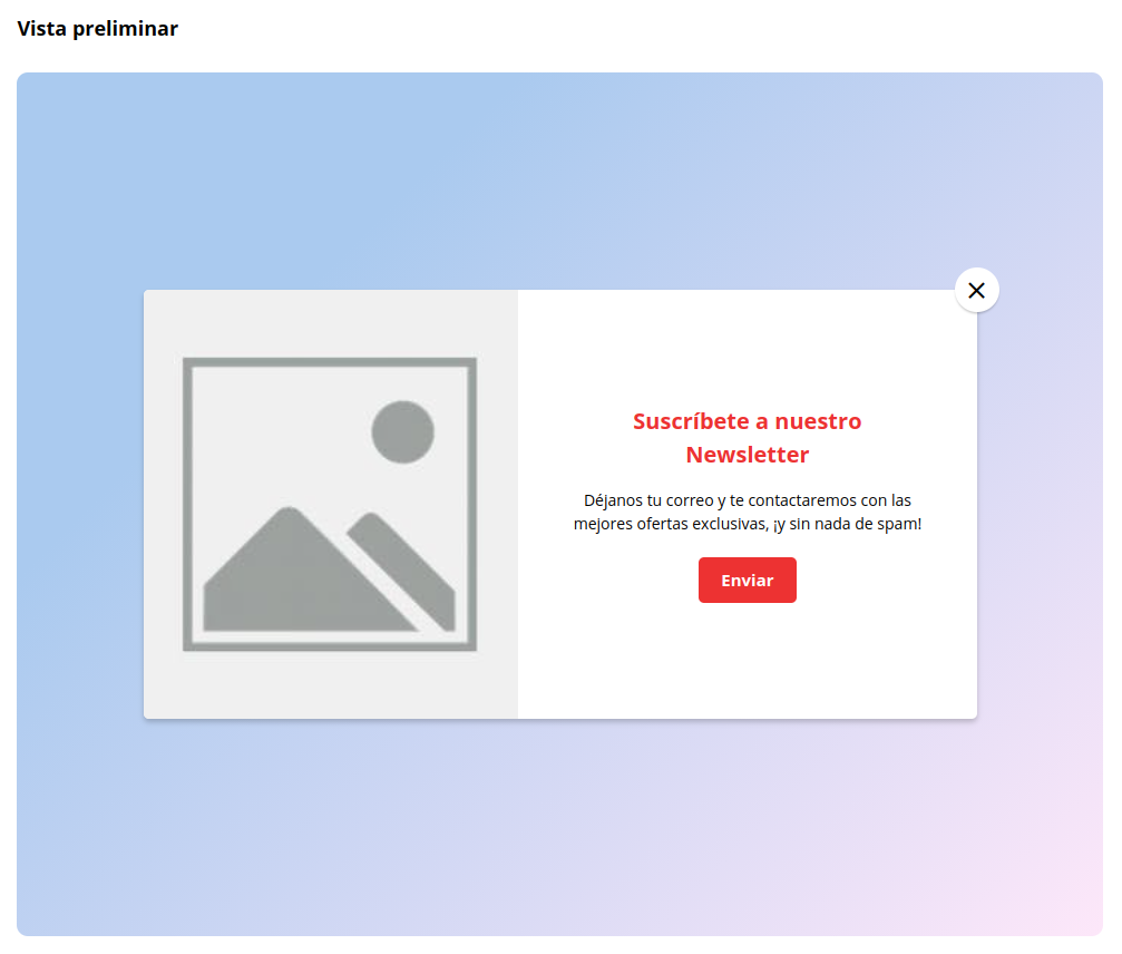 Vista previa del Popup