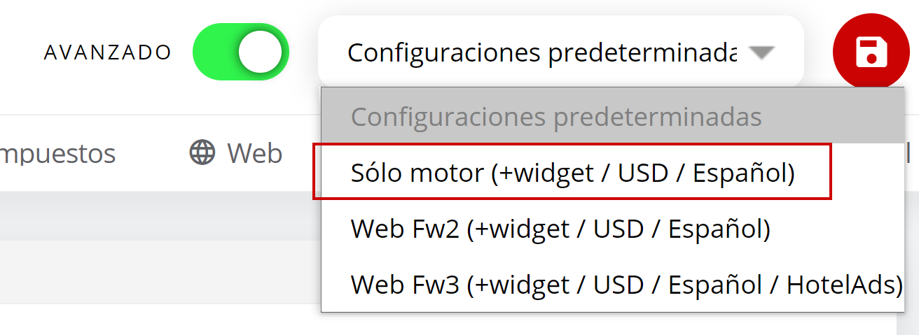 Configuración de modo avanzado y ajustes predeterminados