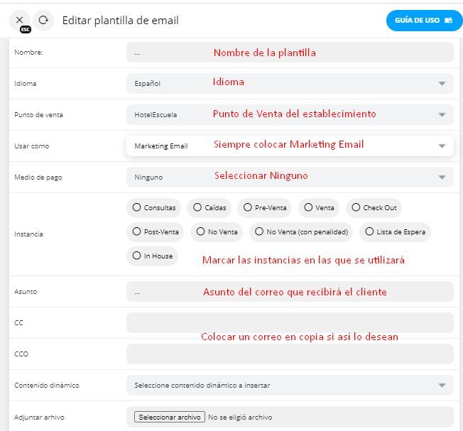 Formulario de plantilla de correo