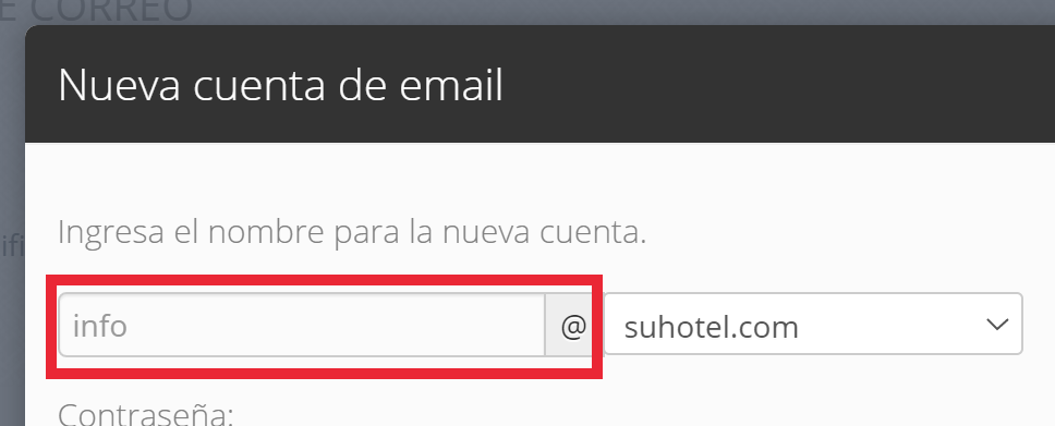 Campo para introducir el nombre de la nueva cuenta de correo