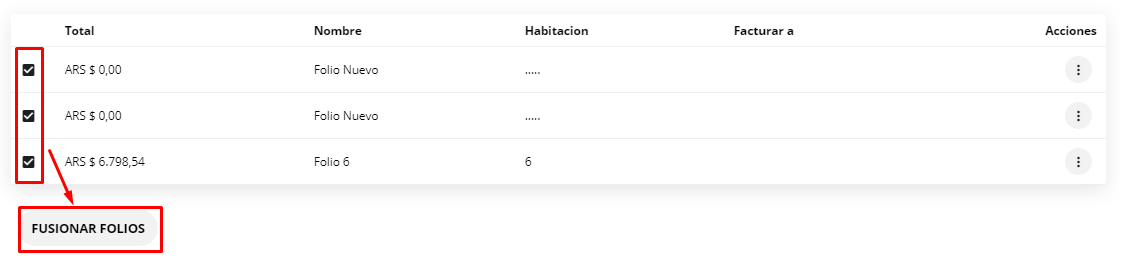 Botón de fusión de folios habilitado
