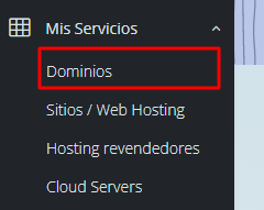 Captura de pantalla del menú de servicios y dominios en DonWeb