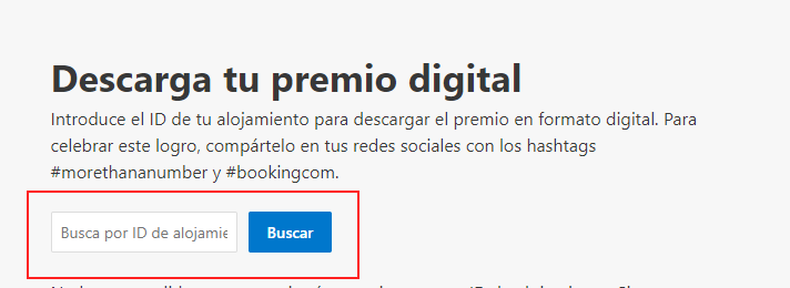 Captura de pantalla de la sección de descarga de premios digitales de Booking.com