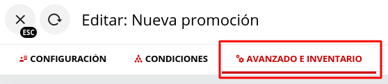Pestaña Avanzado e Inventario