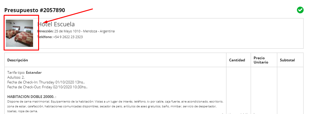 Ejemplo de presupuesto con la nueva foto principal