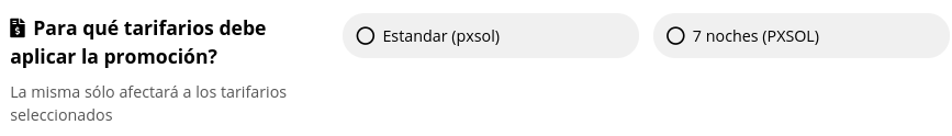 Selección de tarifarios para la promoción