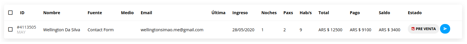 Transacción seleccionada