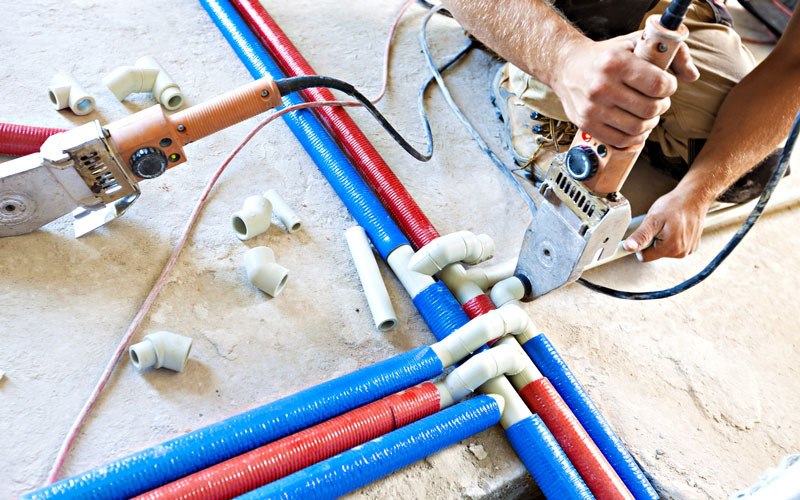 Red and Blue Plumbing Pipes