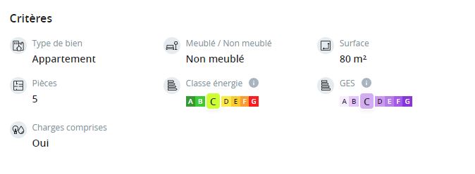 Exemple d’annonce avec la mention du DPE pour une location