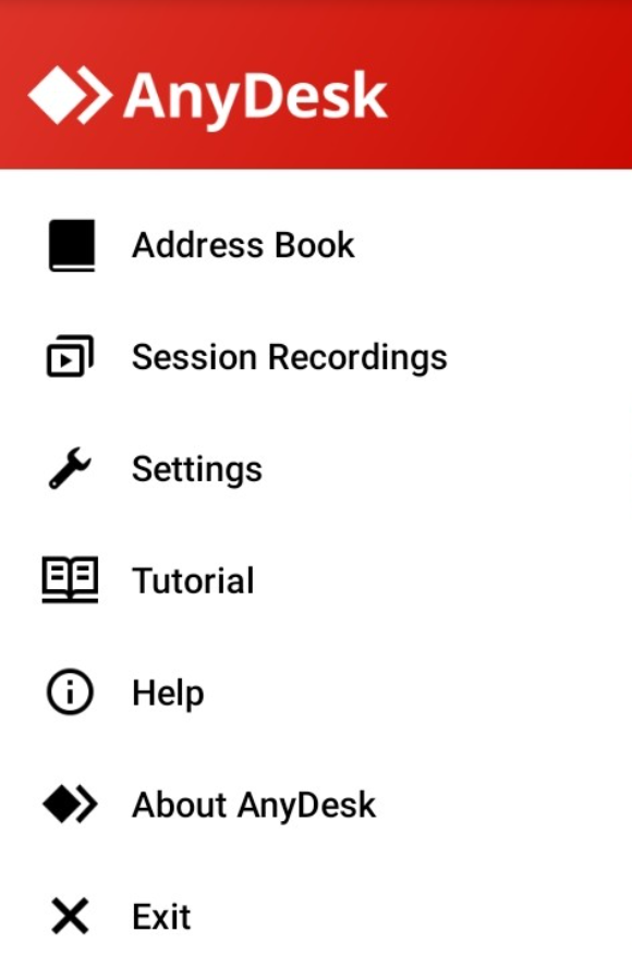 AnyDesk Android Menu