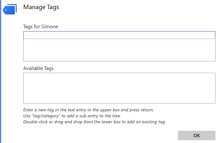 Manage Tags Box
