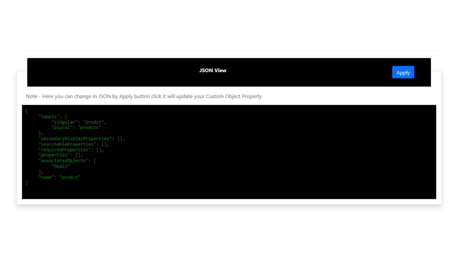 View and edit a custom object property through JSON.