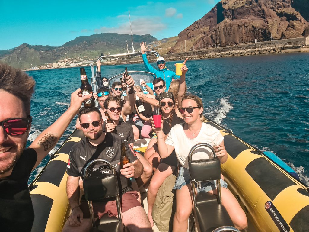 Group of travelers on a boat ride