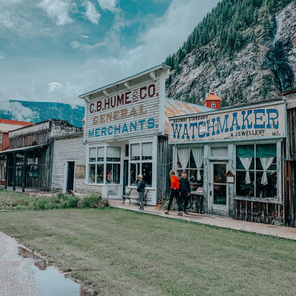 Three Valley ghost town in British Columbia on a cloudy day