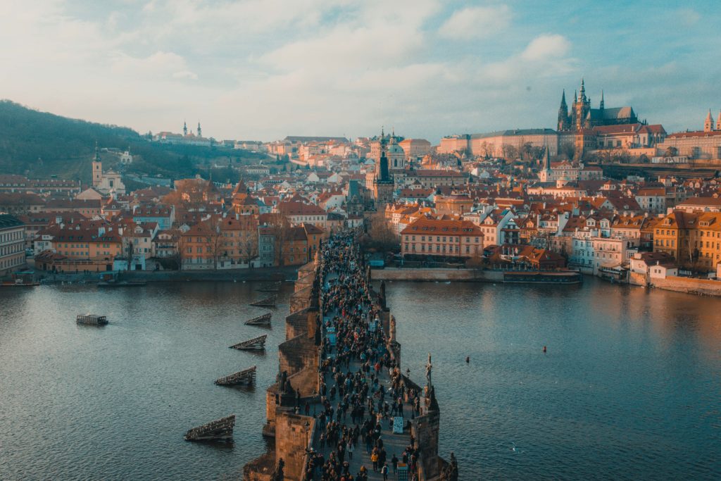 Prague in the Czech Republic, with the castle of Prague and the Karl bridge