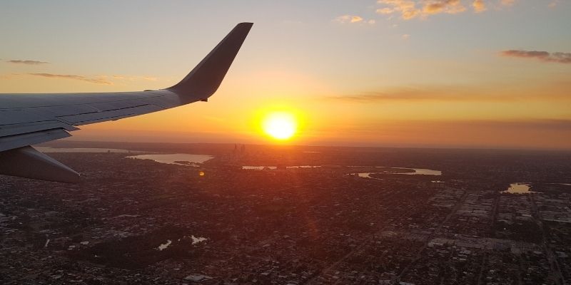 Australian flight at sunset