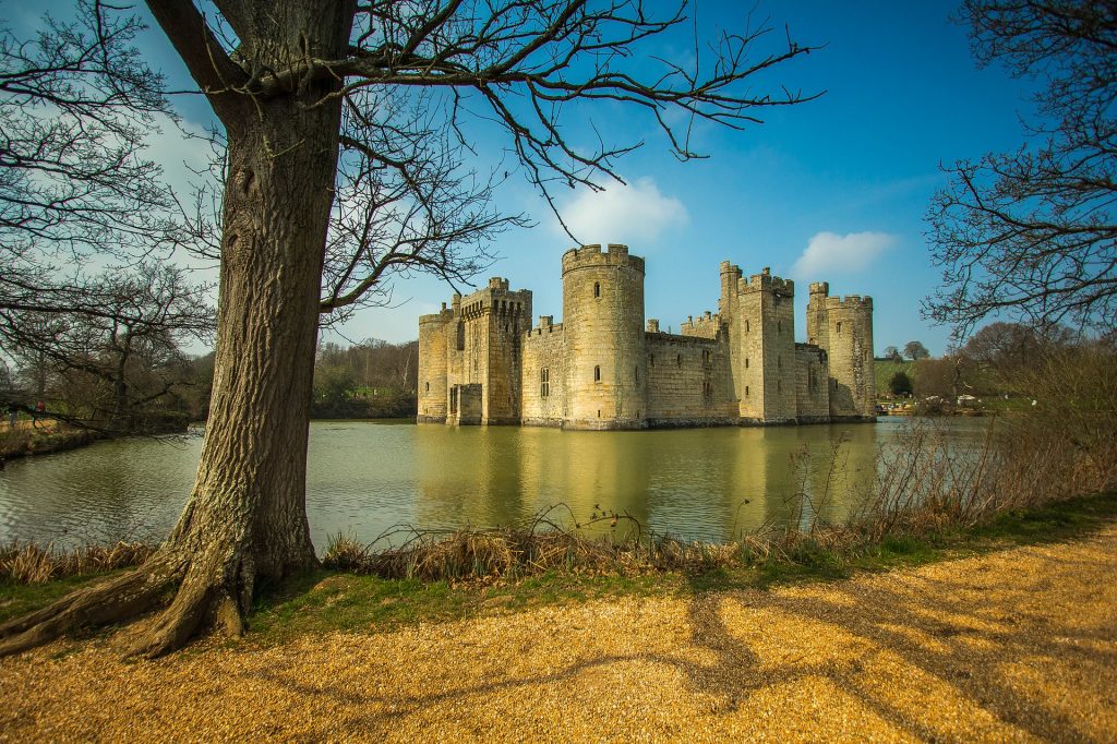 The Bodiam Castle in England in autumn