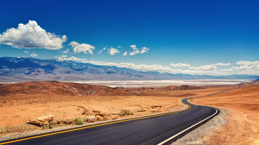 Deserted roads in the Death Valley desert, ready for a road trip