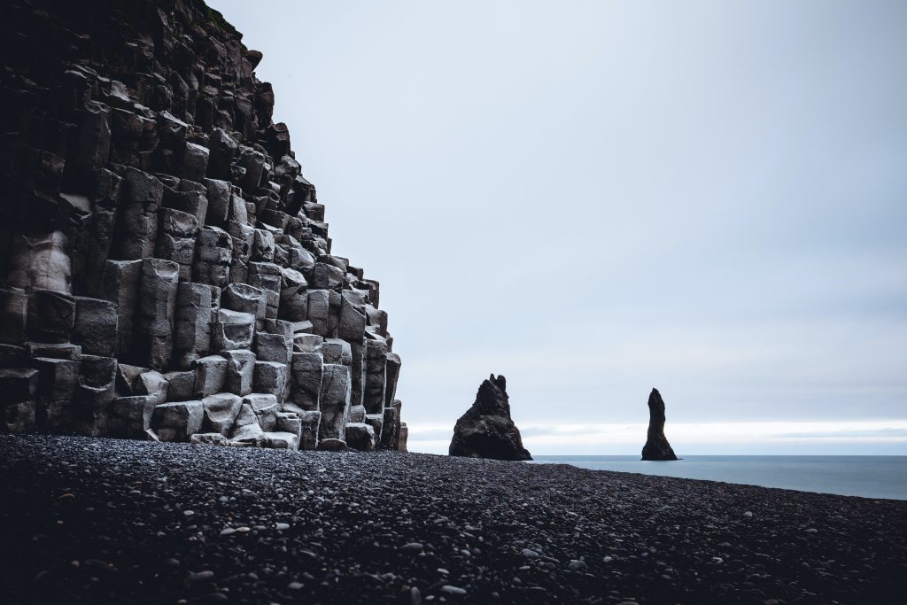 Reynisfjara black sand beach in Iceland.