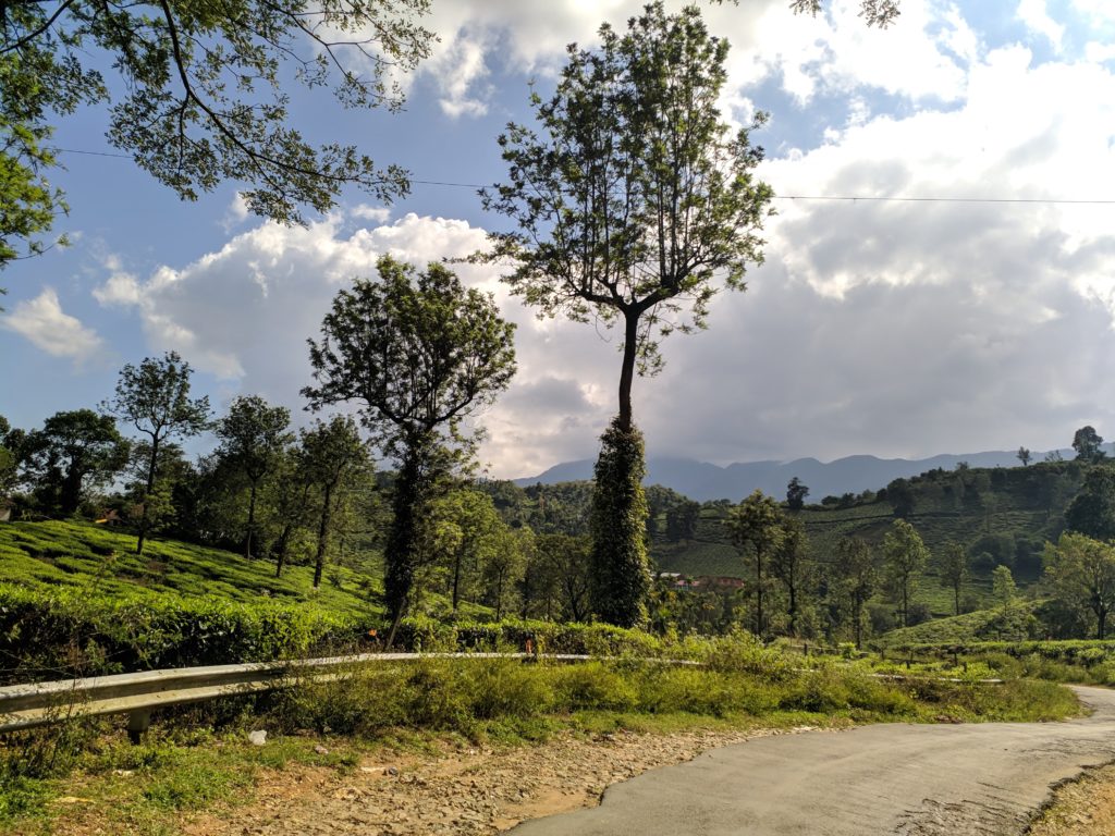 An old street at Wayanad  surrounded by trees and hills
