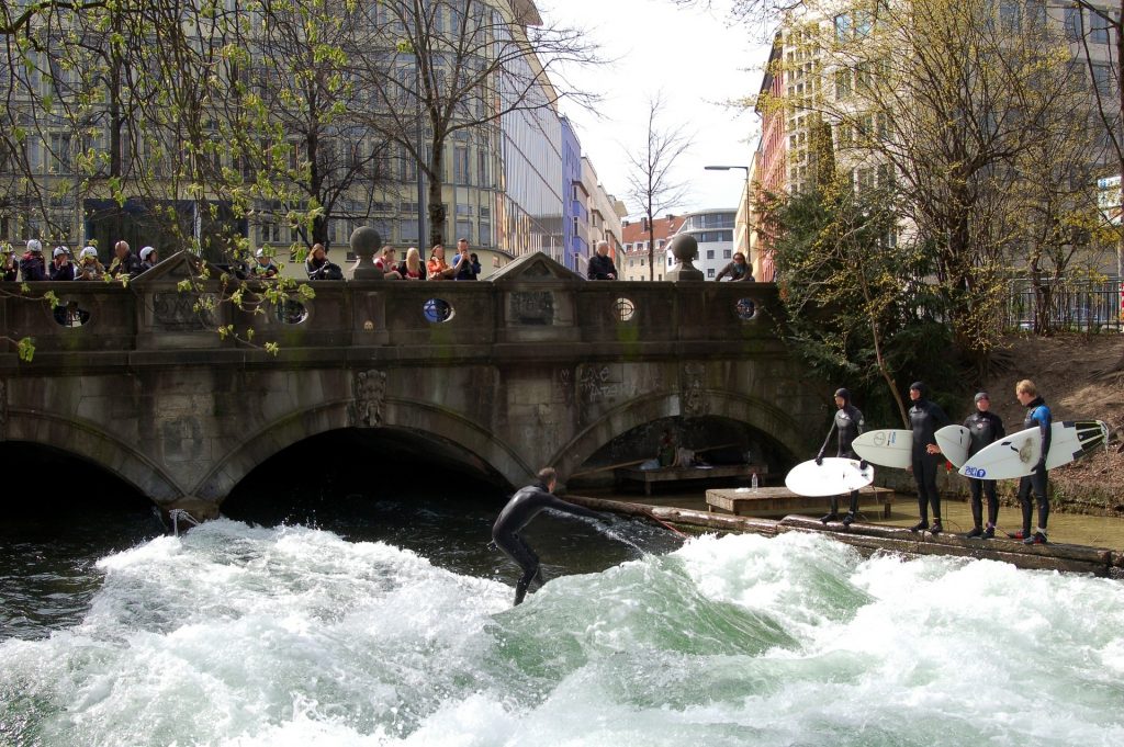 A surf spot in the middle of the city of Munich in Germany