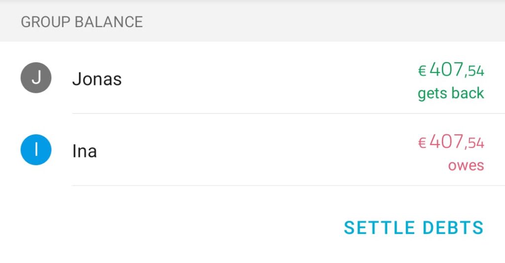 Informationen bei TravelSpend, welcher Freund dem anderen wie viel Geld schuldet und wie somit die Kosten einer Gruppenreise optimal verwaltet werden.