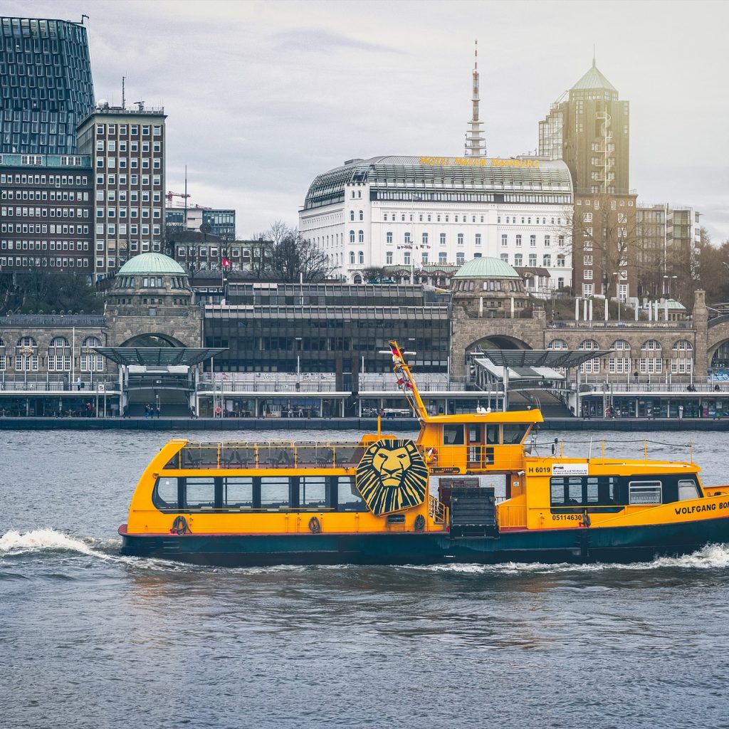 The ferry with lion king on it in Hamburg.