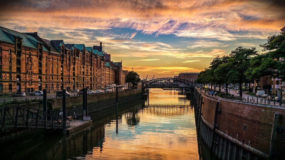 top destinations in germany, Hamburg sunset in the harbour city