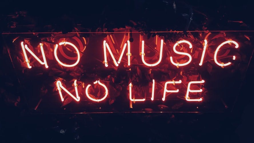 red neon writing reading no music no life