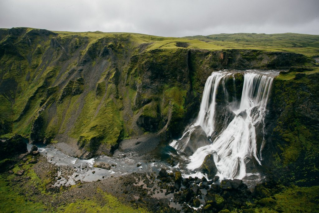 Fagrifoss is a remote waterfall located in the interior highlands of Iceland